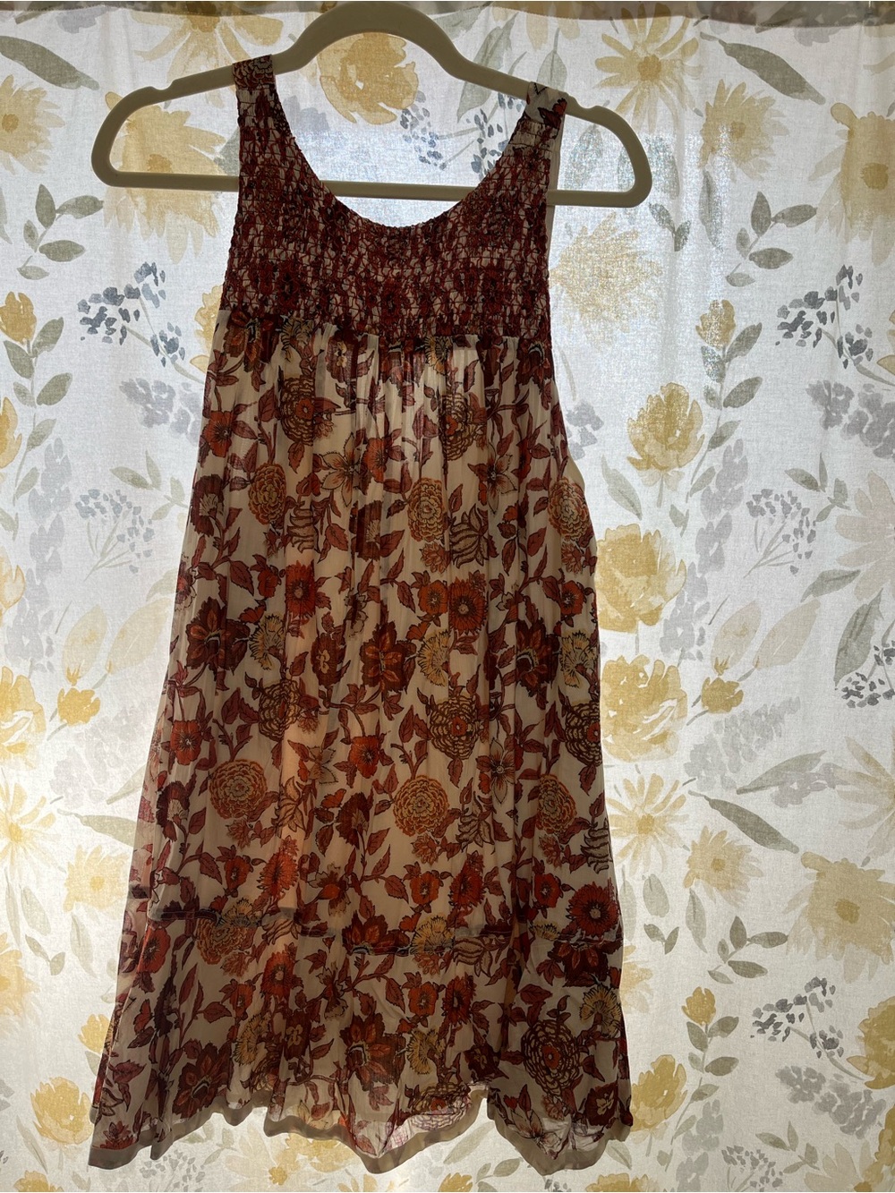Free People Floral Sleeveless Boho Dress in Cream and Rust